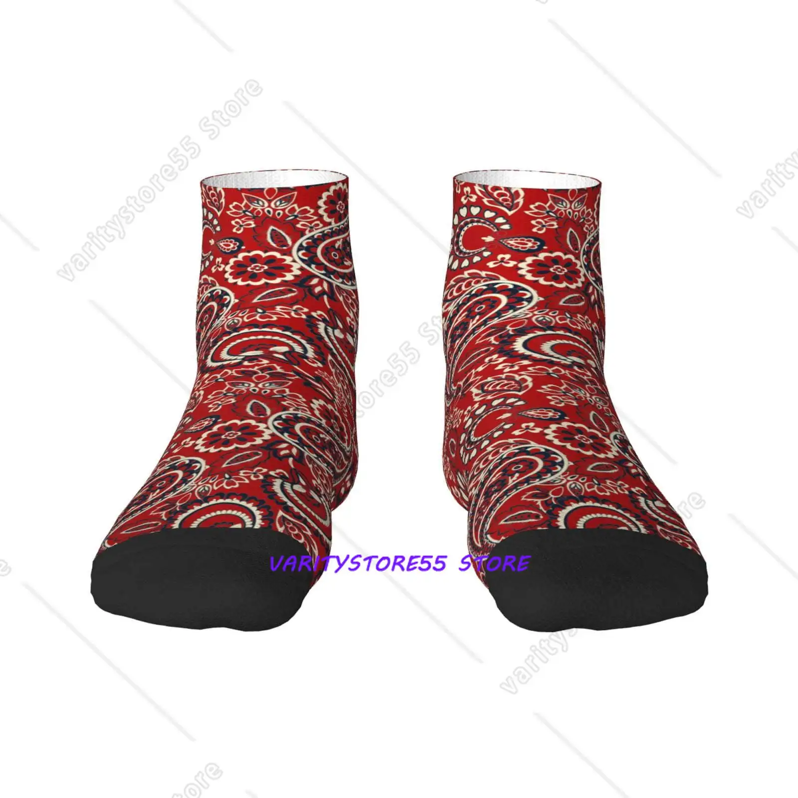 

Vintage Red Paisley Pattern Crew SocksToe Seamed Ankle Cushioned Breathable Athletic Crew Sports Socks