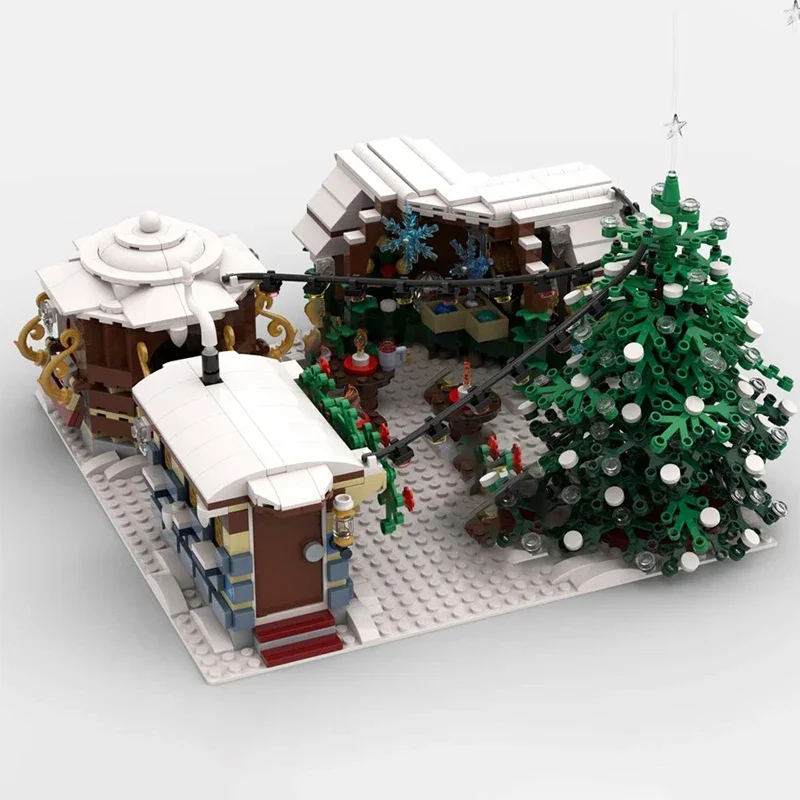 1302 Uds. Bloques de construcción MOC juguete educativo pueblo de invierno mercado de Navidad regalo creativo para niños cumpleaños proyecto DIY