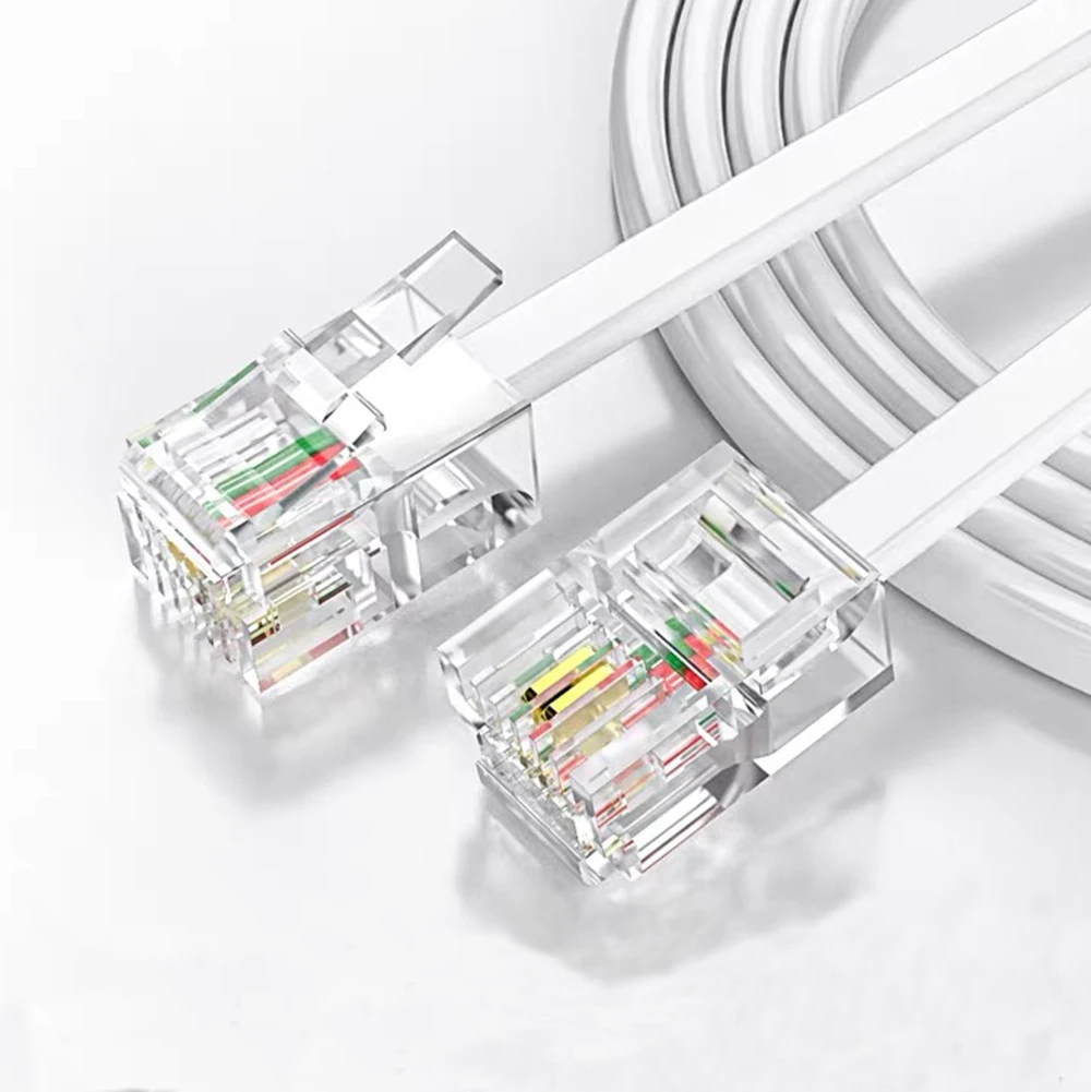 1M/2M/3M/5M RJ11 6P2C Connector 2-core Flat Telephone Cable Signal Wire Handset Line White