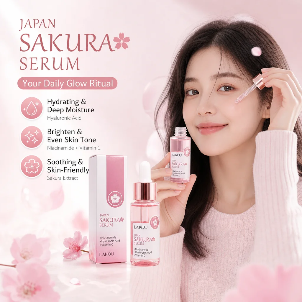 Sakura Serum Niacinamide Hyaluronic Acid Vitamin C Brightening Hydrating Moisturizing Glow Boost Daily Facial Skin Care Essence