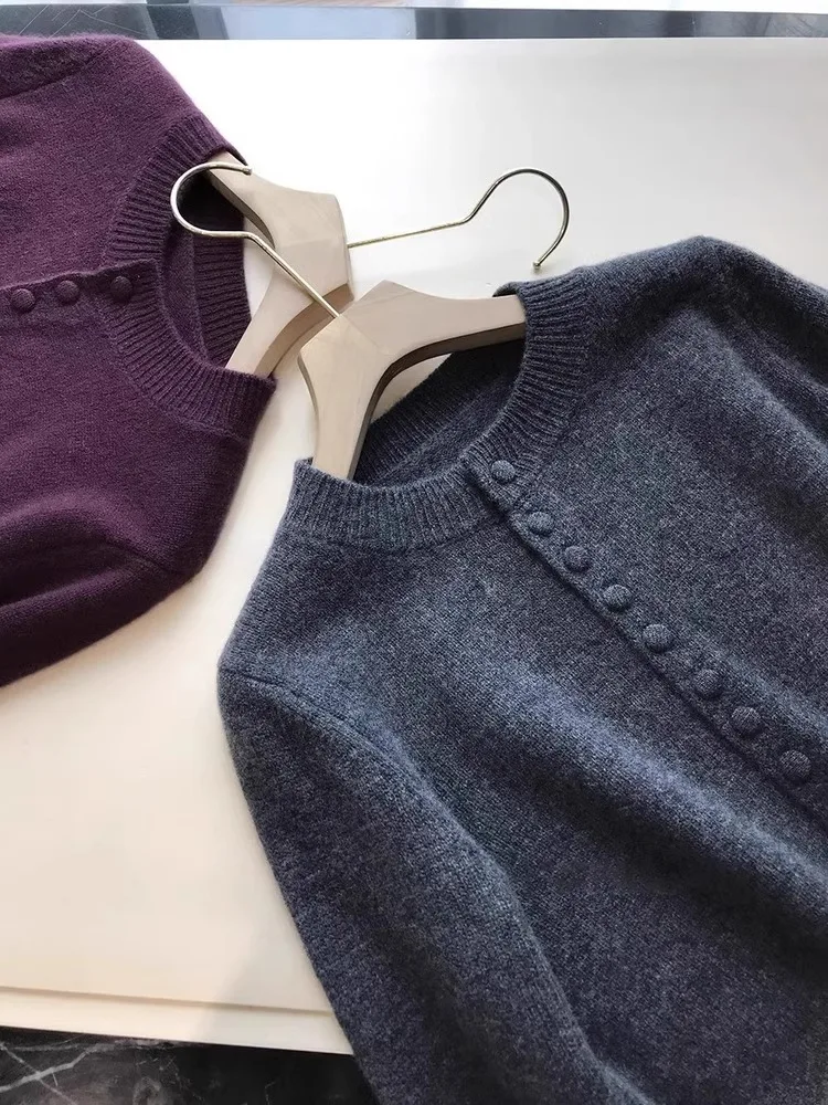 سترة نسائية محبوكة مفتوحة بأكمام طويلة باللون الأرجواني أوائل الخريف، نمط كسول للتخسيس من الكشمير، قاعدة ناعمة، ملابس خارجية ...