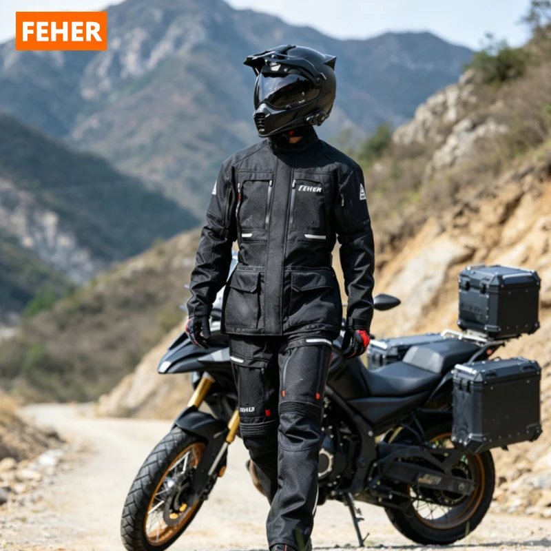 

FEHER All Seasons Motorcycle Touring Suit Man Waterproof and Ventilated Motorcycle Rally Suit 3 Layers Riding Jacket Set JK-065