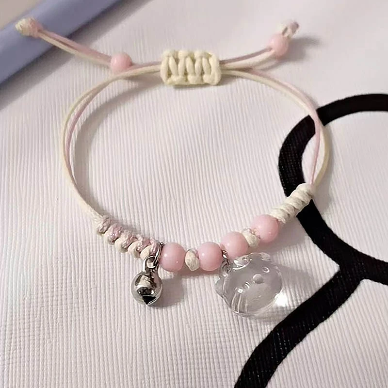 Kawaii Sanrio HelloKittys Bracelet Y2k Pink Bracelet Lucky Girl Braided Bracelet Good Friend Couple Jewelry Gift Sweet Pendant