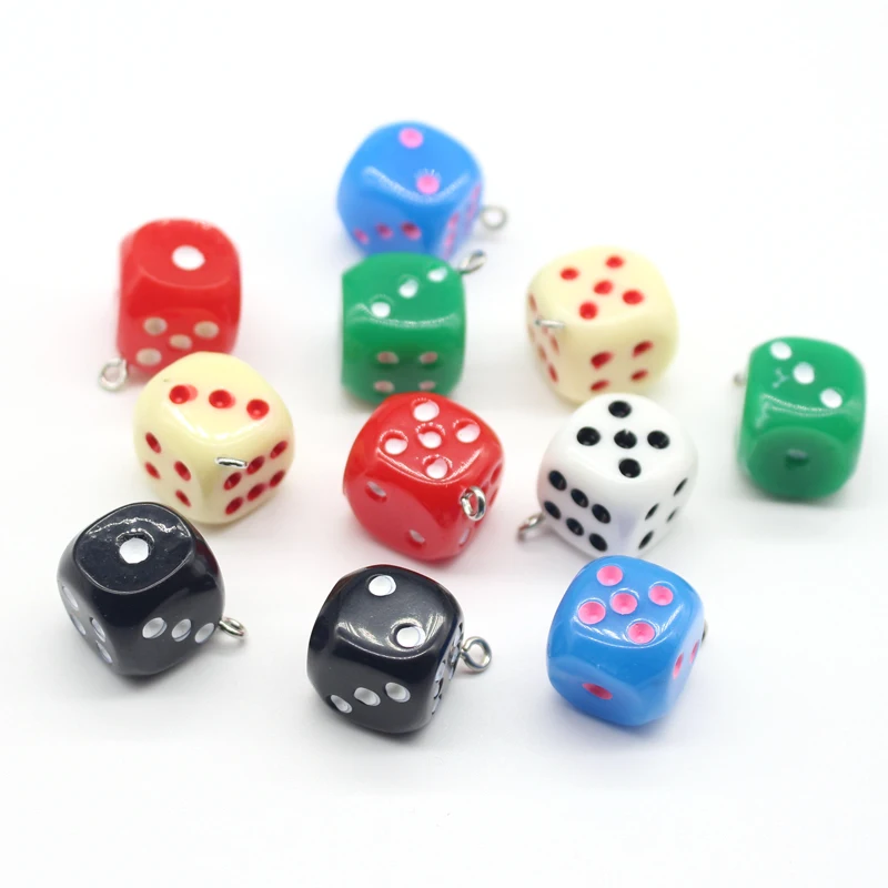 10pcs/lot Fun Mini Figurines Resin Dice Charms For Keychain Findings Diy Crafts Necklace Earring Pendant Make  Jewelry Accesory