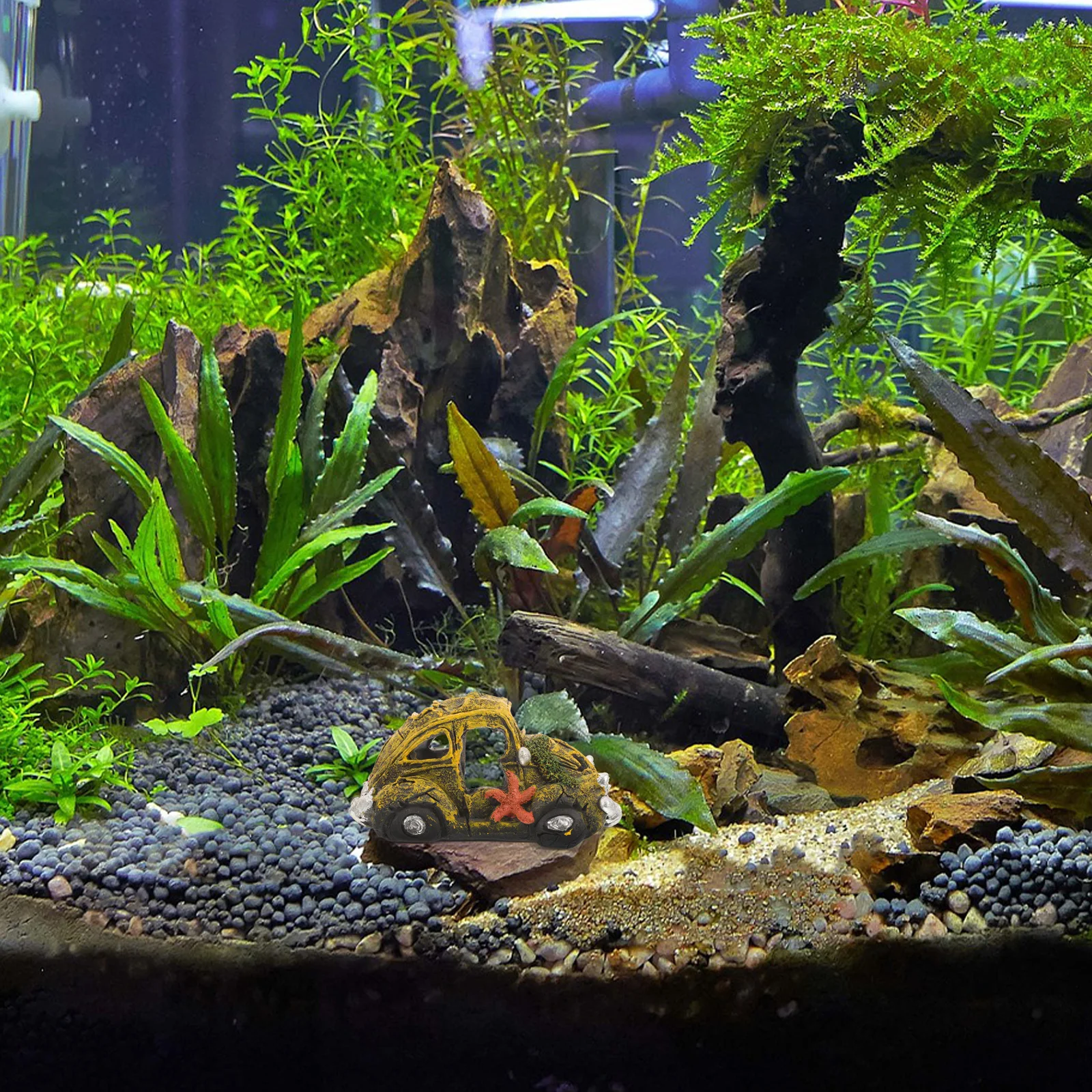 

Fish Tank Hiding Car Shaped Aquarium Decoration Versatile Resin Ornament for Turtle Tank and Aquariums Eye Catching