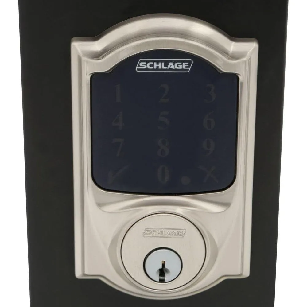 Schlage Lock Company Connect Camelot Touchscreen-Riegel aus satiniertem Nickel mit Alarm