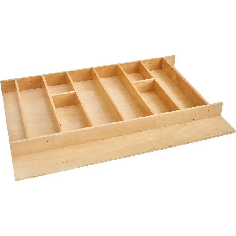 Silverware Drawer Organizer For Kitchen Utensils, Cutlery Cabinet Storage Divider Insert, 33.13 x 22 In, Maple Wood