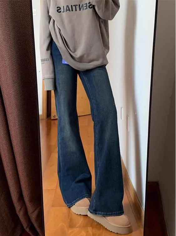 

High Waist Bell Bottom Jeans Women's Autumn Winter Loose Slimming Straight Leg Jeans Retro Style Commute Friendly Fashion