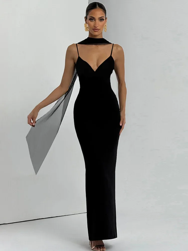 Chaxiaoa elegante vestido largo con tirantes finos, vestido ajustado con cinta, vestidos sexis ajustados para mujer, vestido de noche ajustado para fiesta y Club
