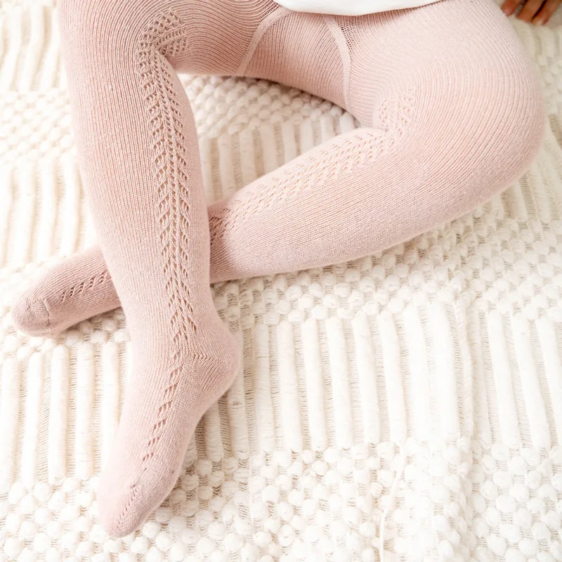 Baby Girls Tights Autumn Cotton Kids Toddler Stockings Breathable Solid Cute Infant Hollow Princess Pantyhose For 0-5Yrs