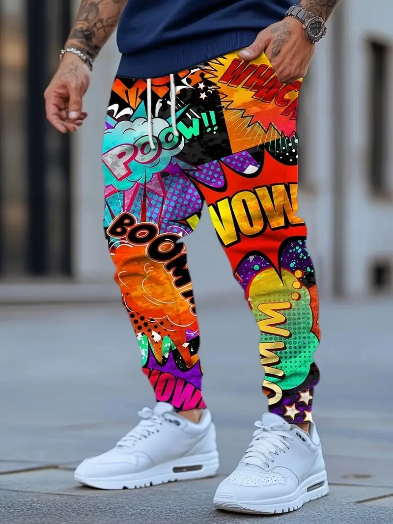 

Новые мужские брюки на осень 2025 года с уличной повседневной модой в стиле хип-хоп и 3D-печатью для комфорта.