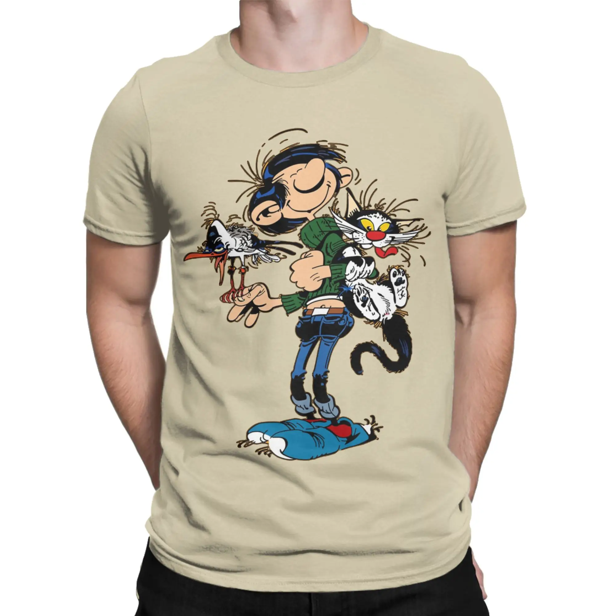 Men's The Twins of Gambler Gomer Goof T Shirts Gastone Lagaffe Cotton Clothing Short Sleeve Crew Neck Tee Shirt Printed T-Shirt