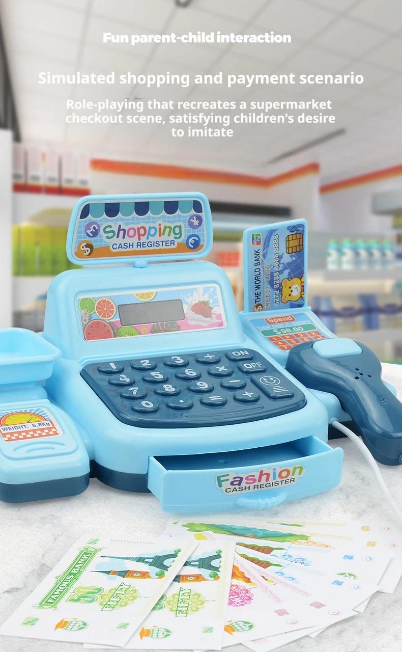 Juguete de simulación de caja registradora para compras, juego electrónico con efectos de luz y sonido, juguete de cajero de supermercado, juguete educativo para bebés