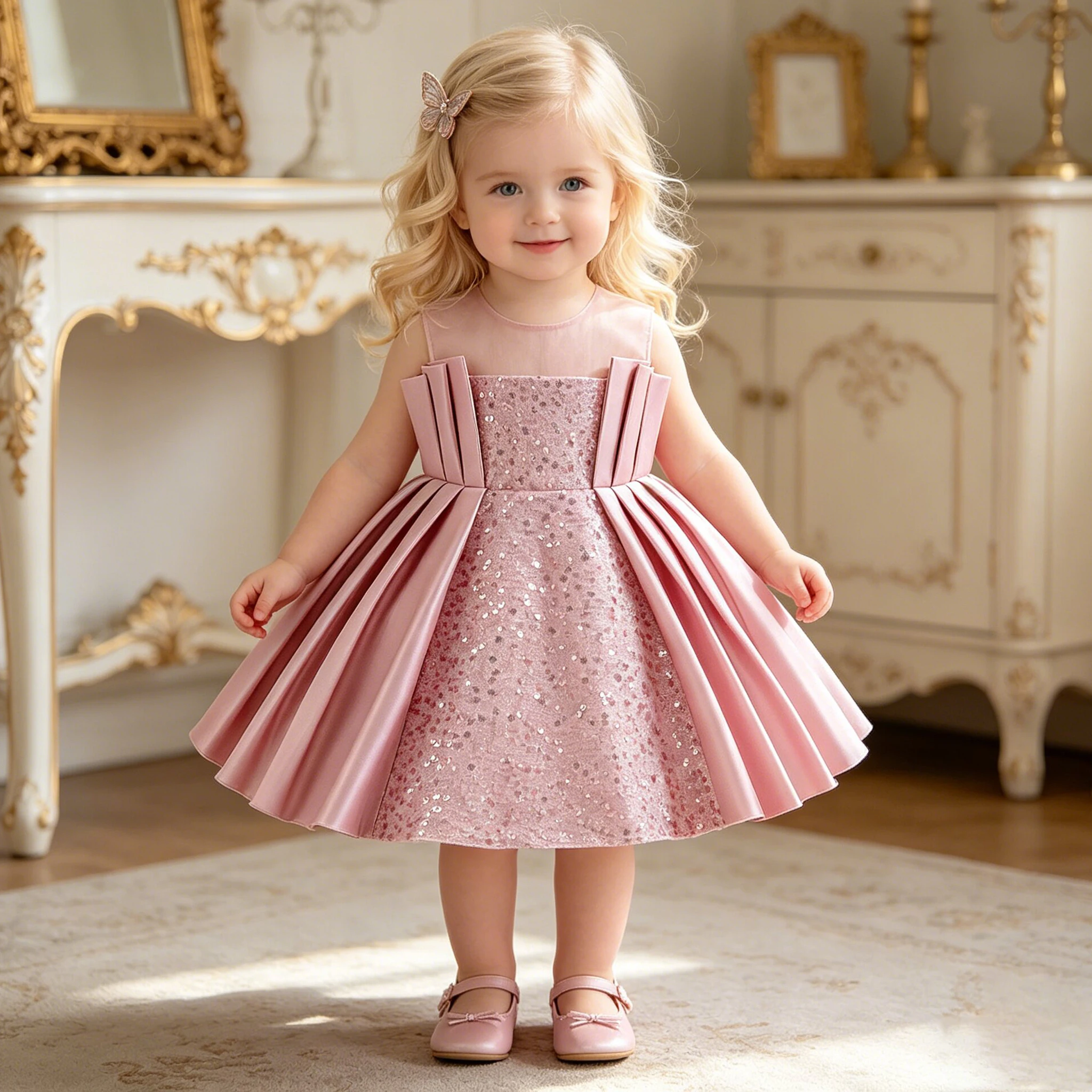 Toddler Sequin 1st Birthday Baby Girls Dresses Elegant Wedding Bridesmaids Party Prom Princess Dress Girl Bow Children Clothing