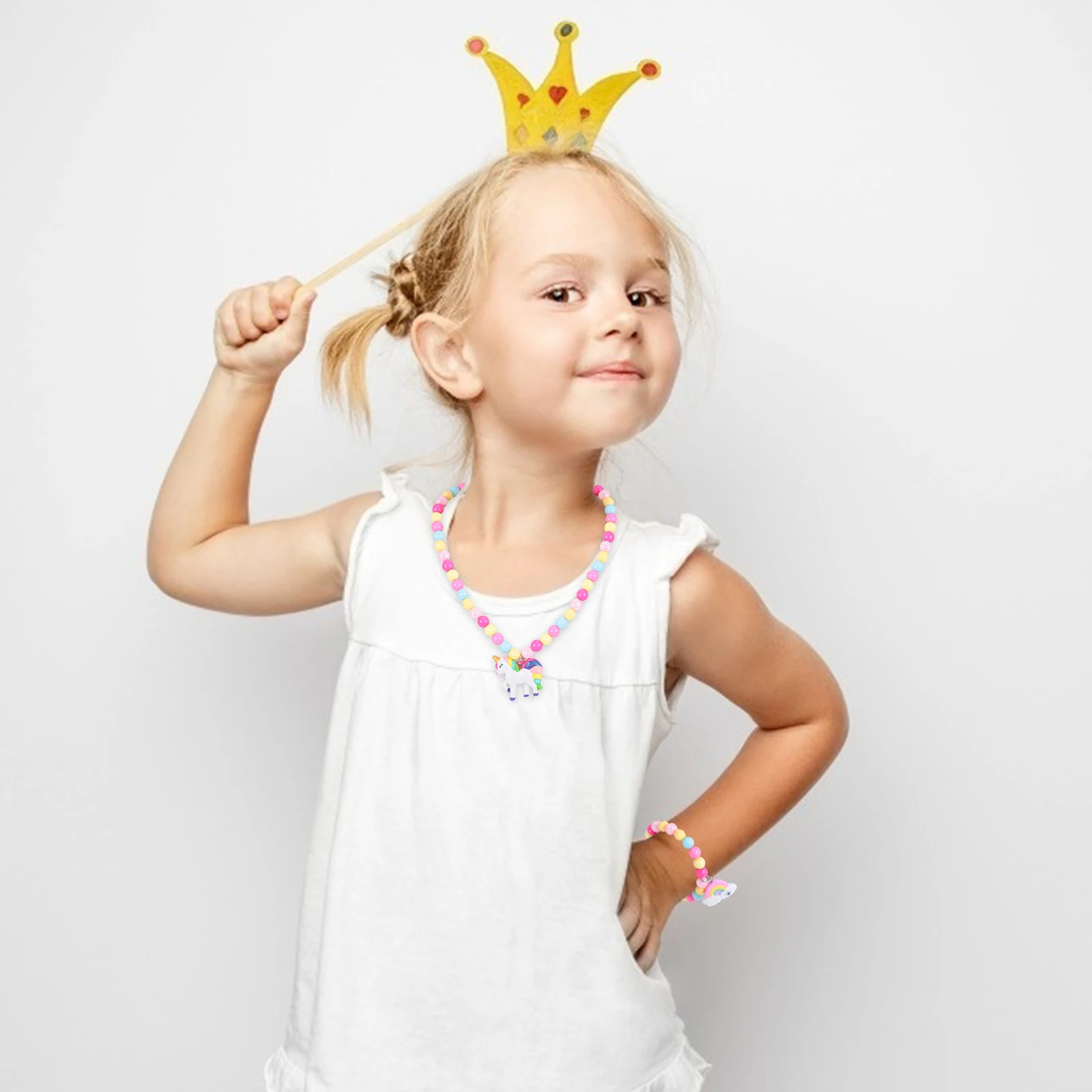 

2pcs 1 Set Unicorn Necklace Bracelet Set Colorful Plastic Beads s Jewelry Cartoon Design Party Daily Wear Gift For Girls