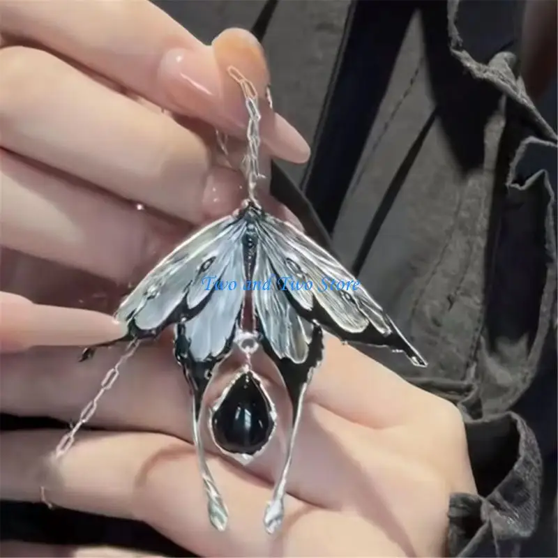 HX6F Dark Statement Necklace with Moth Pendant Detail for Daily Wear, Going Out, and Social Outfit Styling with Visual Appeal