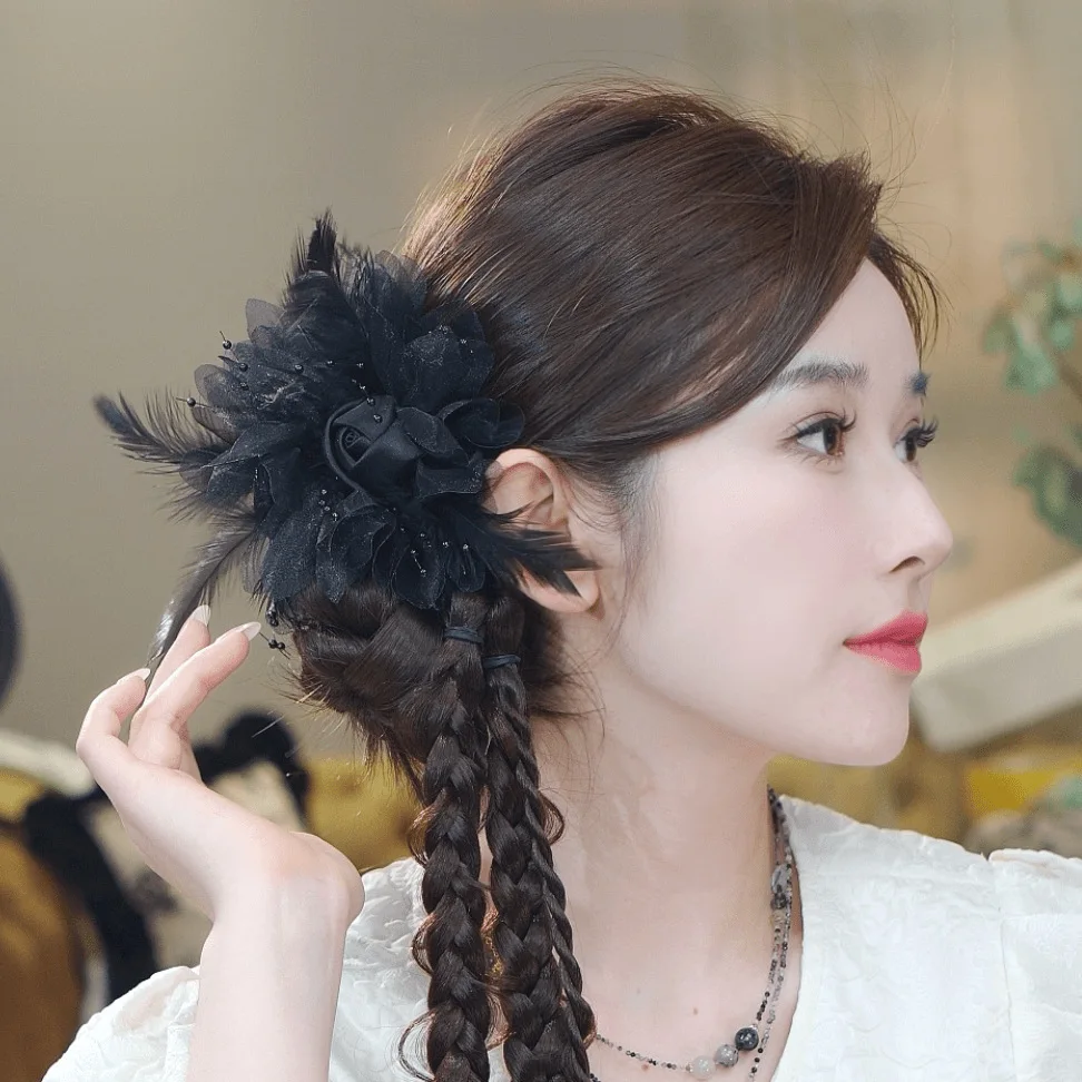 Rose Feather Fashion Braid Grab Clip New Chinese Disc Hair Accessories