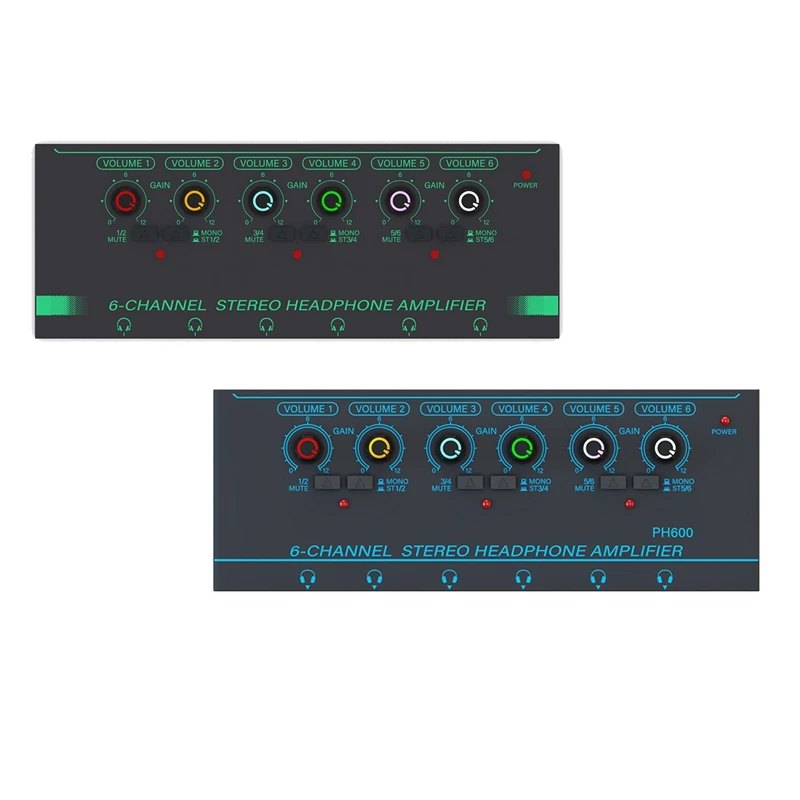 

1 шт. 6-канальный стереоусилитель для наушников мини портативный разветвитель для наушников для студии звукозаписи, зеленый