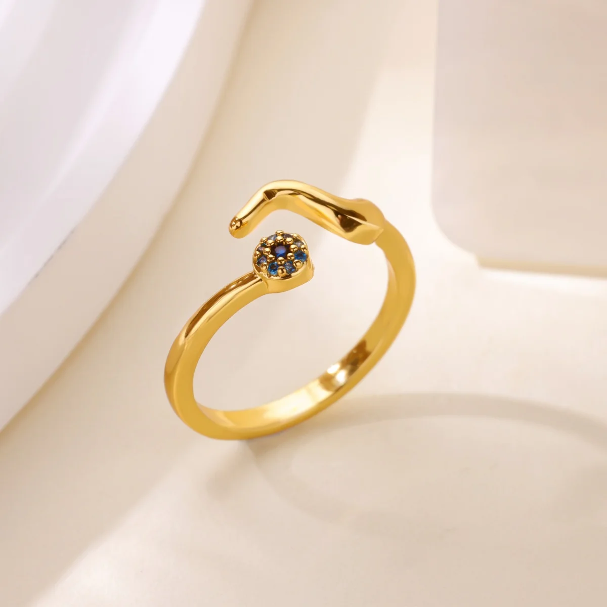 Round Zirconia Wave Rings for Women Open Adjustable Stainless Steel Ring Vintage Statement Couple Wedding Jewelry Dropshipping