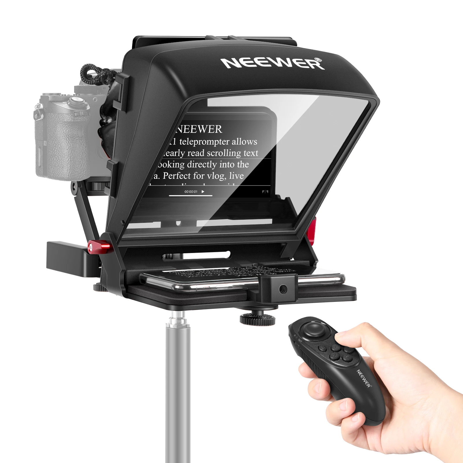 

Neewer Mini Teleprompter Smartphone Teleprompter Artifact Video + Remote Control for Mirrorless Camera Recording