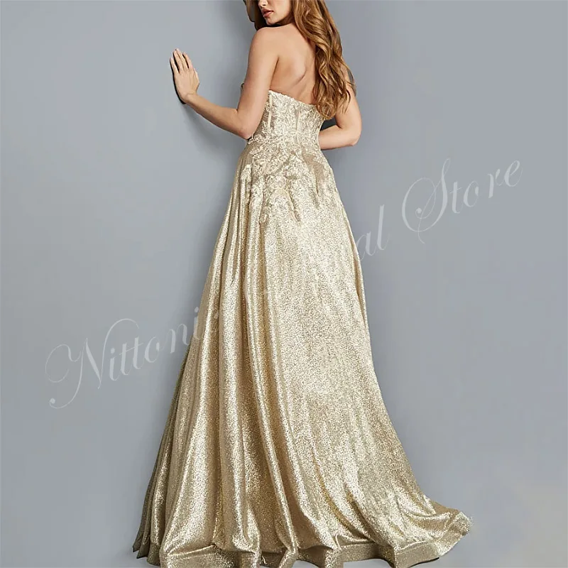 Champagne Flowers Prom Dresses for Woman Long Sweetheart Floor-Length A-Line Evening Party Formal Occasion Wedding Gala 2023 New