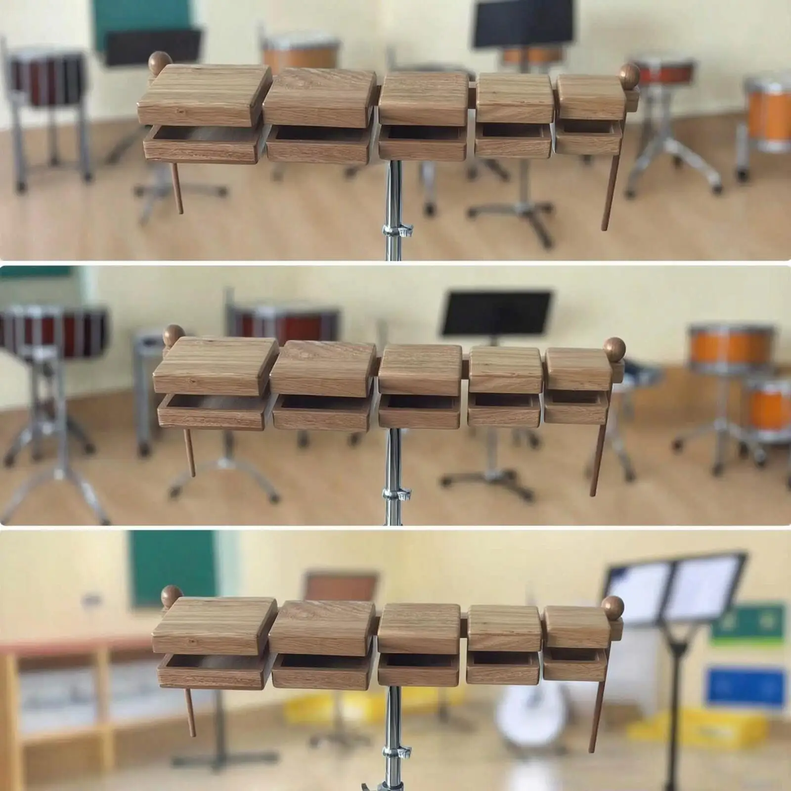 Birch Temple Block Percussion Instrument with Adjustable Metal Base for Live Performance and Practice