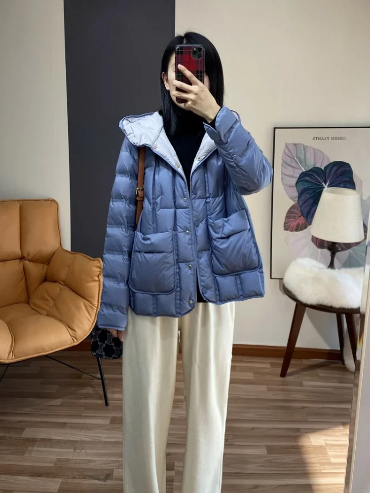 Women\'s Winter Coats Light Thin Duck Down Jacket Short Warm Quilted Hooded Jacket Loose Leisure Parka Coat New in Outerwears