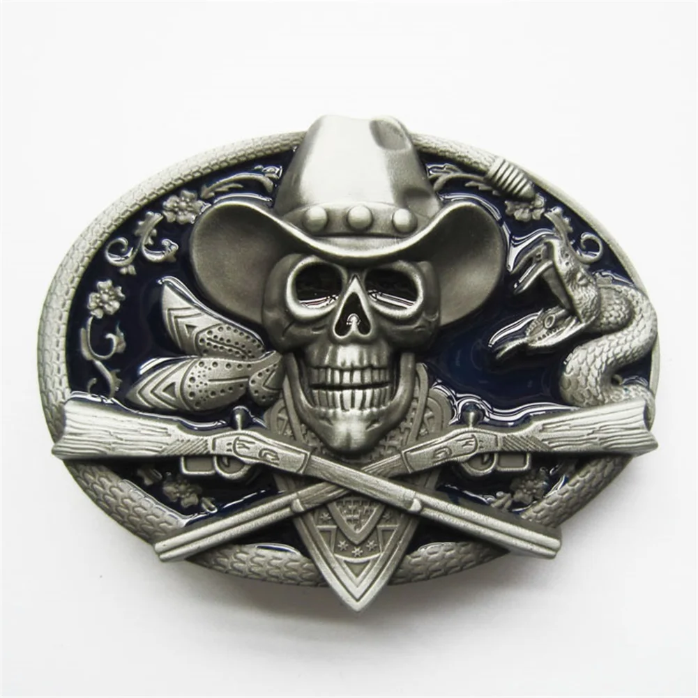 Nova western azul cowboy crânio pirata rifles cinto fivela também estoque nos eua BUCKLE-SK036BL