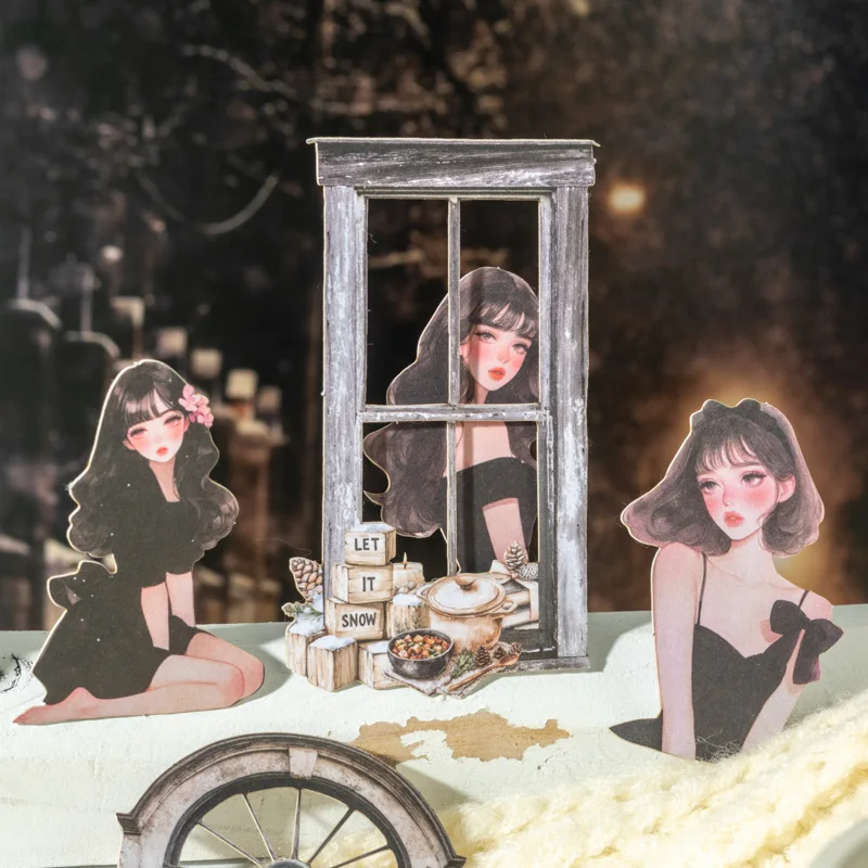 Card Lover 10 Pcs [Window Girl Series] Window Frame Character Account Stickers Writing Paper Scrapbooking Material Scrapbook Kit