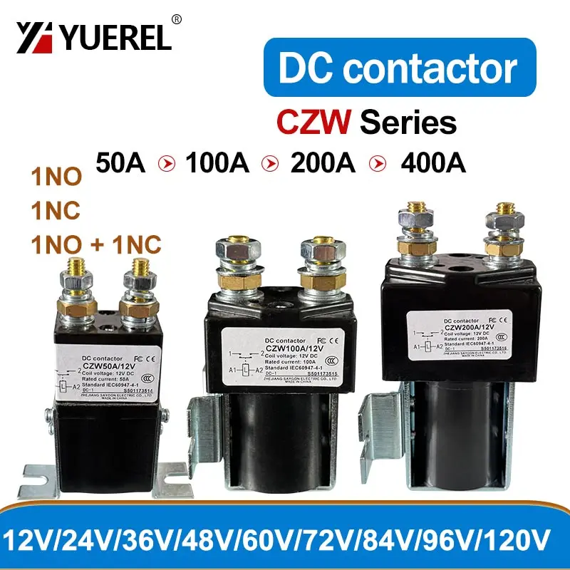 

CZW50A 100A 200A 400A Power Relay 1NO 1NC DC Contactor 12V 24V 48V 72V 84V 120V for Car Electric Forklift Trucks Ships Battery