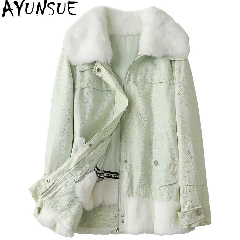 

Real Rabbit Fur Liner Fur Jacket Women Rabbit Fur Collar Jacket Winter Coat Women Fashion Mid-length Fur Coats Female Parkas Zm