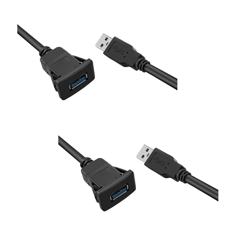 

2 Pcs 1M Socket Cable USB 3.0 Auto Car Flush Mount Male To Female Extension Cord Dashboard Panel Square Audio Line