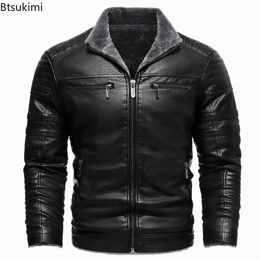 2025 New Men's Faux Leather Jackets Autumn Winter Casual Motorcycle Biker PU Jackets High Quality Men Retro Slim Warm Outerwear