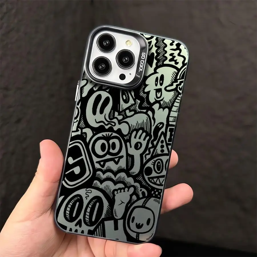 حافظة هاتف لهاتف آيفون 15 16 برو ماكس 11 13 برو 14 بلس 12 11 برو 15 برو ماكس 16e غطاء شل Fundas سوبر كول أسود جرافيتي #2