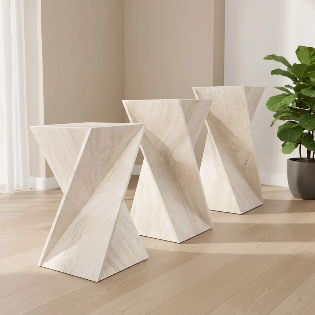 # Modern Natural Marble Plinth Beige Cave Stone Marble Flower Stand Soft Home Floor Decoration Base Quiet