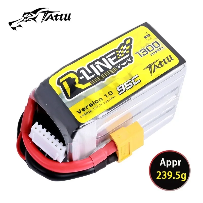 

TATTU-R-LINE 1.0 6S 22.2V 1300mAh 95C LiPo Battery For RC Helicopter Quadcopter FPV Racing Drone Parts 22.2V Battery With XT60