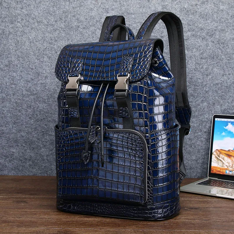 Bolso de cuero genuino con patrón de cocodrilo para hombre, mochila informal de negocios, bolsa de viaje de gran capacidad