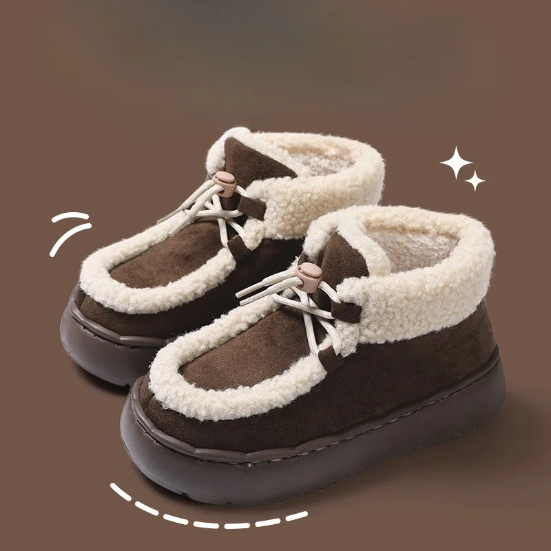 Women's Winter Hightop Cotton Shoes Soft Plush All Inclusive Slippers Fluffy Warm Thick Sole Boots Comfortable Flat Bottom Boot