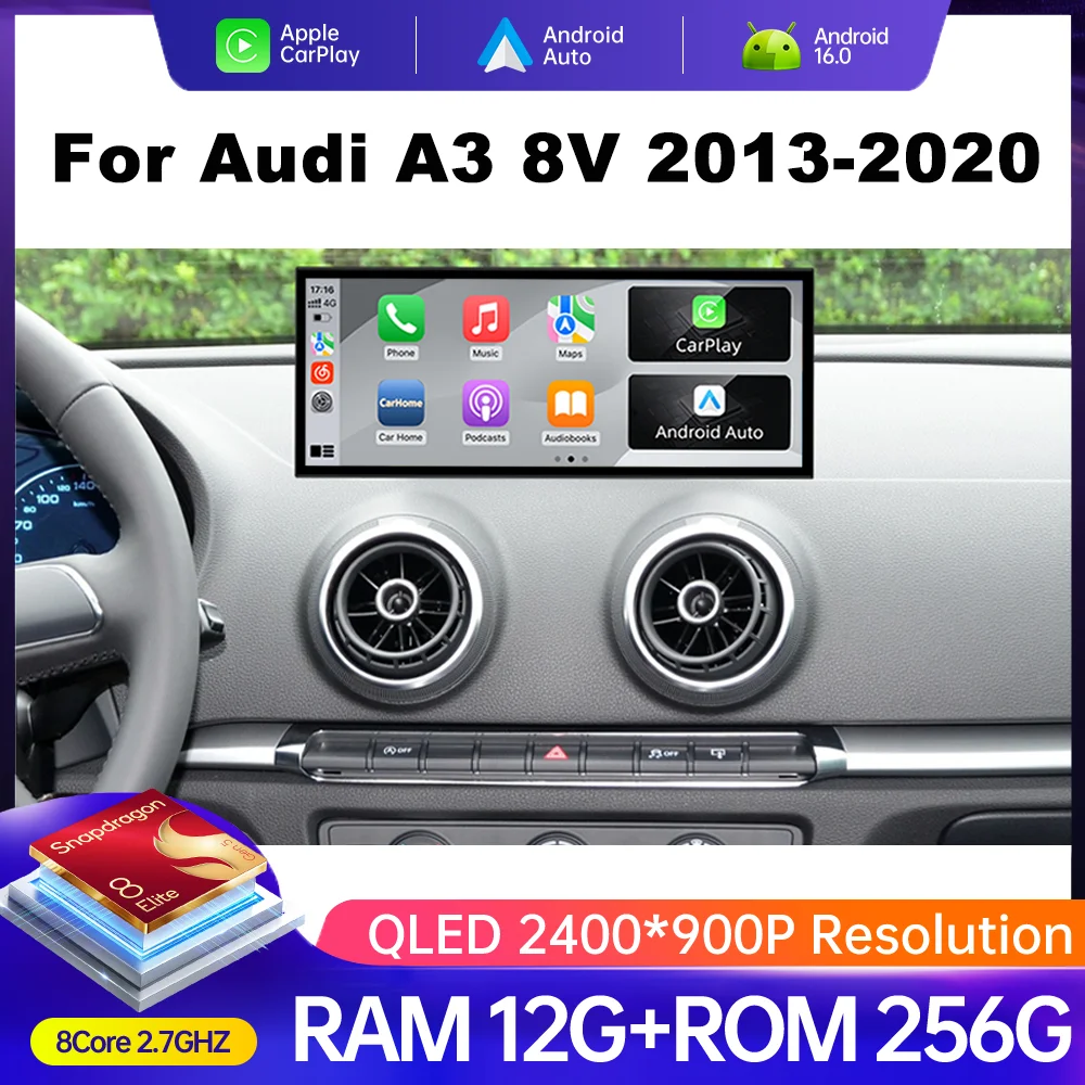 12.3 Inch Navigation for Audi A3 8V 2013-2020 Car Radio Android 16 Multimedia Video Player HD Touch Screen Wireless Carplay QLED