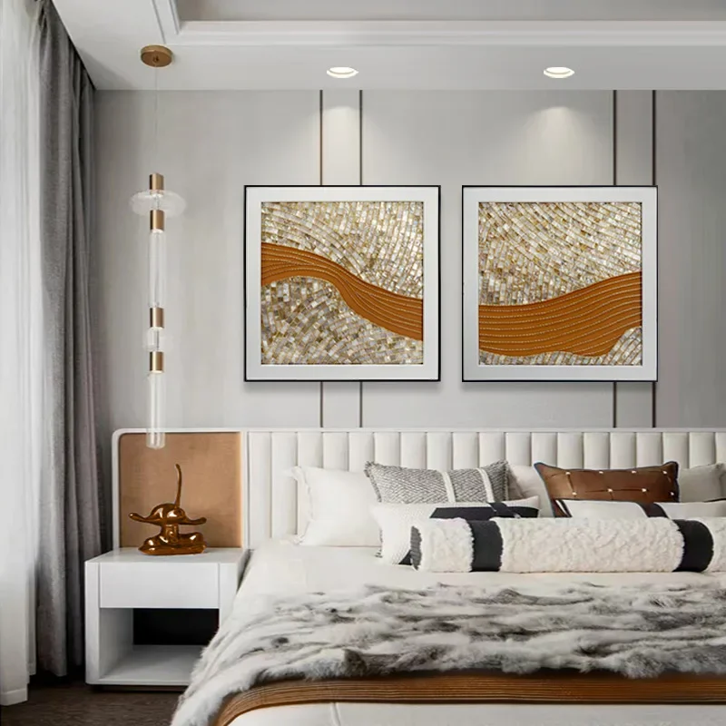 شانغ اللوحة الزخرفية اليدوية قذيفة الذهب سلسلة ضوء ردهة الفندق المنزلية الفاخرة