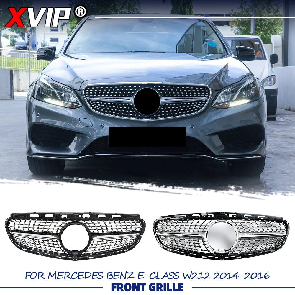

XVIP Chrome Black Diamonds Style Racing Grille Silver Upper Grill For Mercedes Benz E-Class W212 14-16 E200 E250 E300 E350 E400