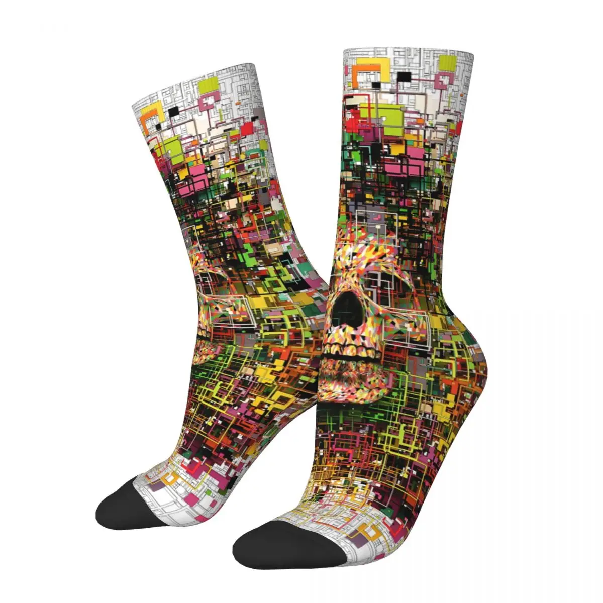 

White Skull Noise Funny Men's Socks Vintage Hip Hop Crazy Crew Sock Gift Pattern Printed