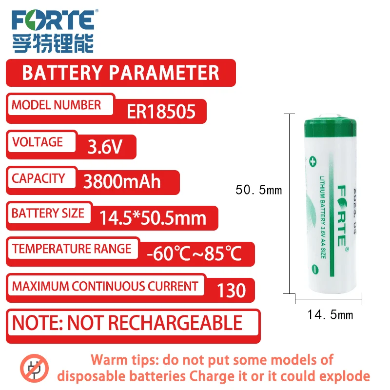 Original Forte ER18505 3.6V A Size Primary Lithium Battery For Intelligent Water Gas Meter Locator LoT Devices Customizable Plug