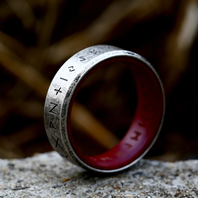 BEIER 2022 New Updated Style Stainless Steel  Viking Runes Retro Punk Viking Runes With Rosewood  Rings For Men 8mm Jewelry