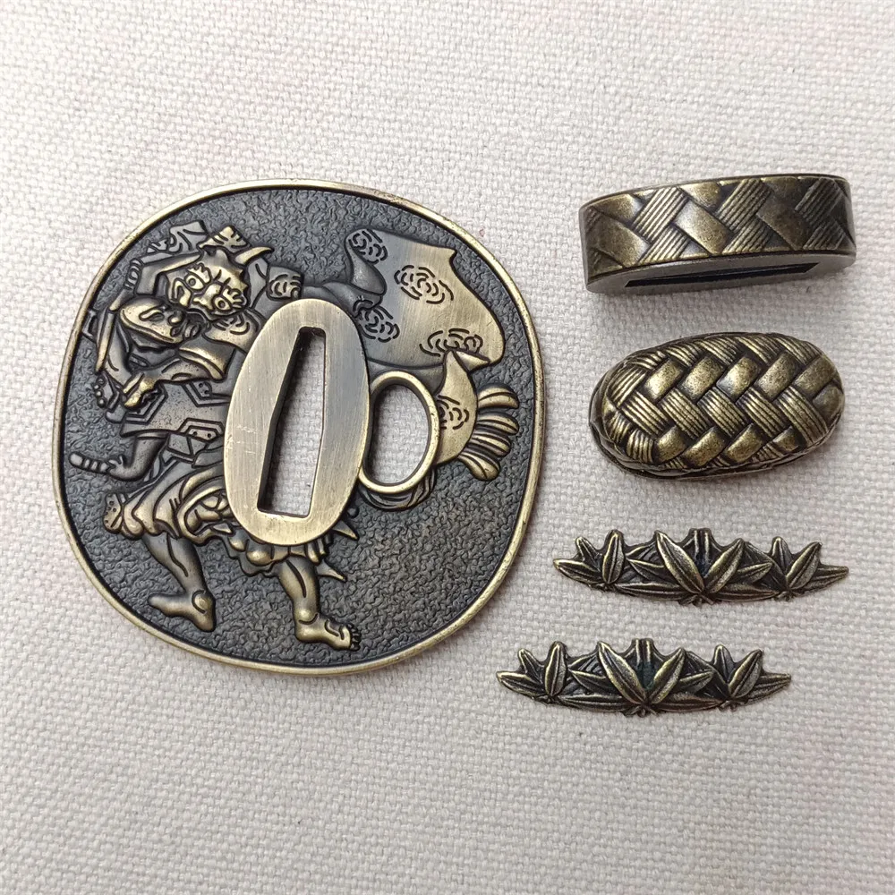 A Set Alloy Tsuba and Fuchi Menuki Seppa Habaki Bamboo For Japanese Katana sword
