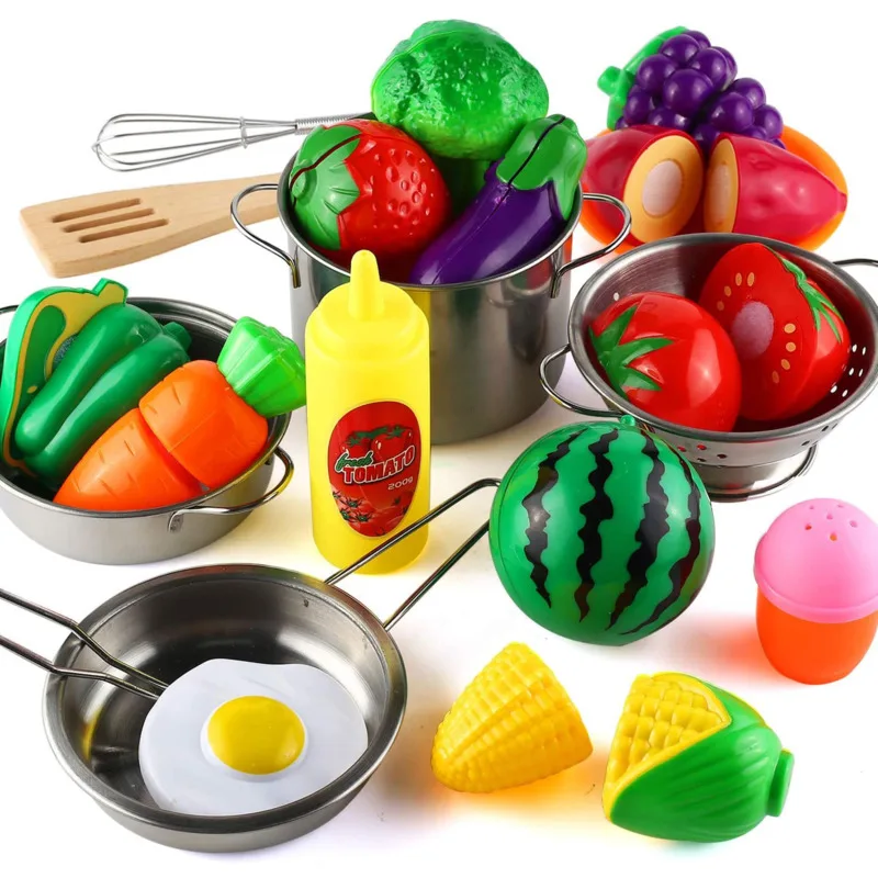 Kitchen Toy Set Simulation Cookware Cooking Utensils Apron Pot Pretend Playset Stainless Steel Pot Pan Cooking Utensil Tool Toys