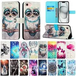 Flip Leather Case For iPhone 15 Pro Max 14 Plus 13 Pro 12 11 Cute Printed Pattern Wallet Phone Cover Coque