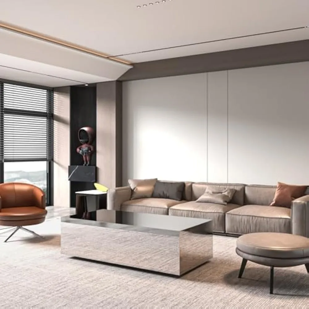 طاولة قهوة معكوسة لغرفة المعيشة، طاولة قهوة زجاجية حديثة مقاس 47.2 بوصة مع سطح من الزجاج المقسى، طاولة مركزية مستطيلة ممتازة