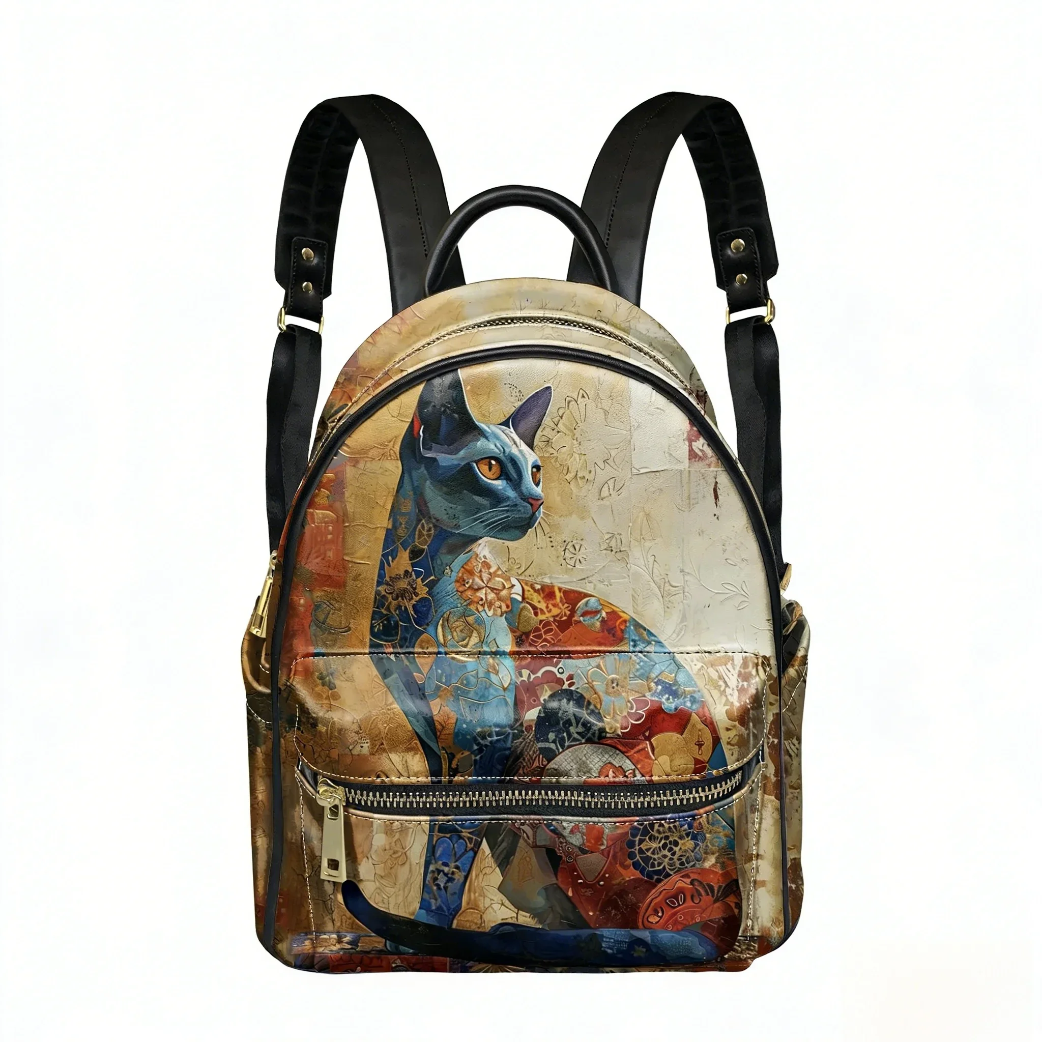 

Floral Retro Wealth Cat Pattern Backpack Womens Men Personalized Double Shoulder Bag Business Travel Bookbag Rucksack Daypack