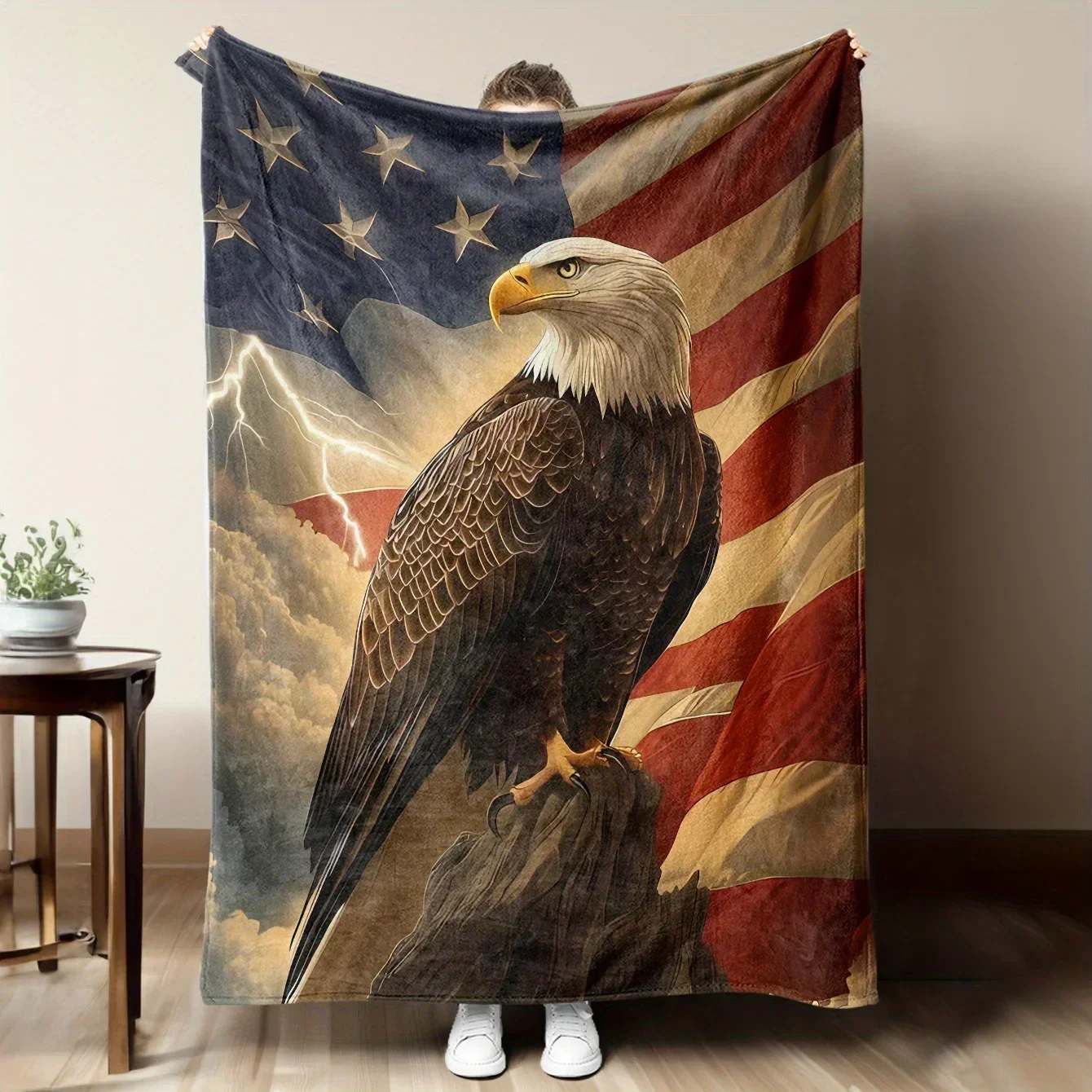 Majestic Eagle American Flag Throw Blanket Patriotic Decor Cozy Housewarming Gift for Fall Winter Home